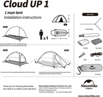 Cloud up 1 Person Rucksack Zelt leichtes Camping Wandern Kuppelzelt