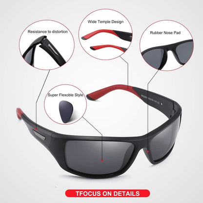 Polarisierte Sportbrille Herren UV400 Schutz, TR90 Rahmen, Polarisierte Linse, Schwarz/Schwarz