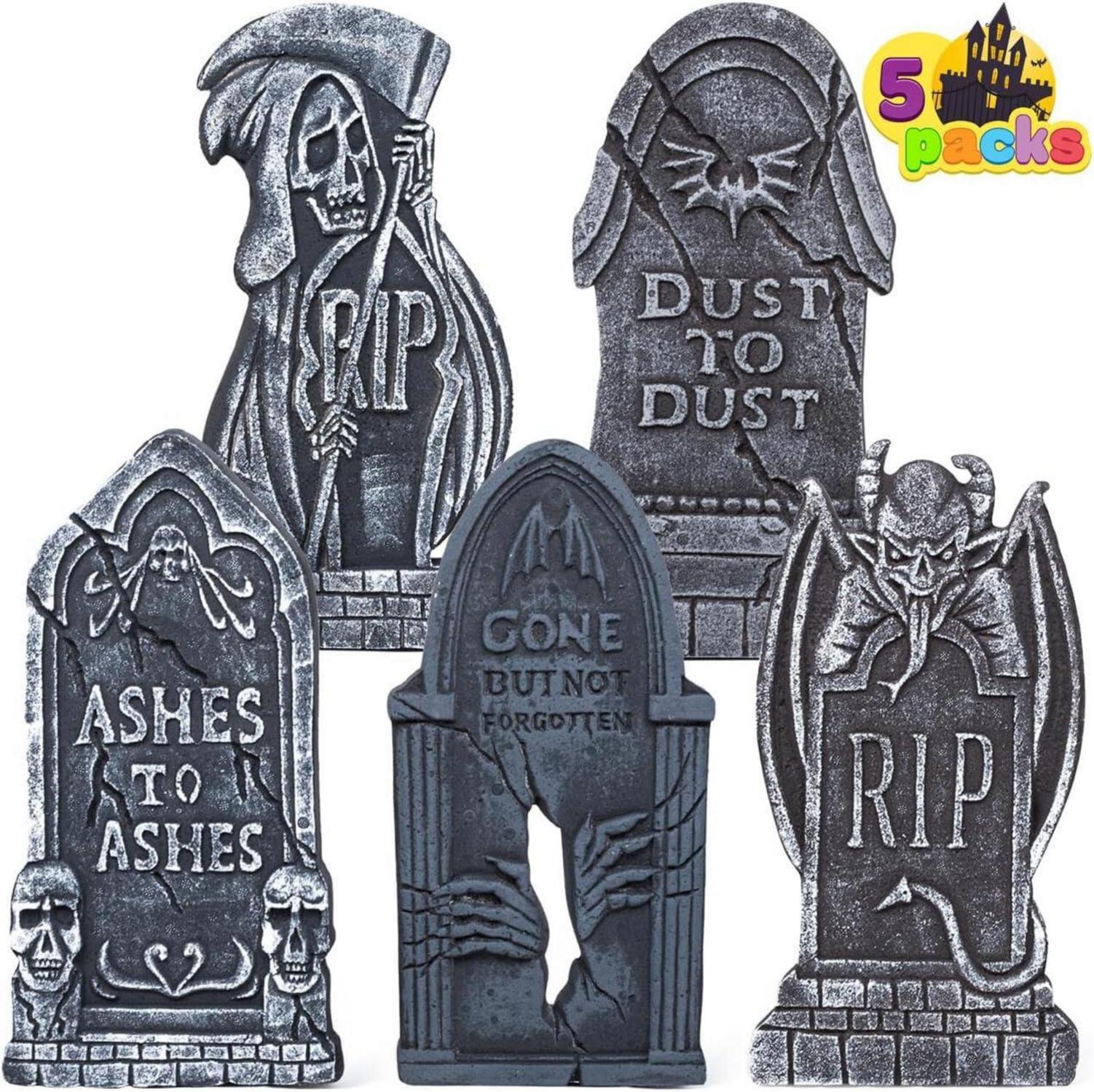 Halloween Grabsteine Set mit RIP Schaumstoff Design und Metallpfählen