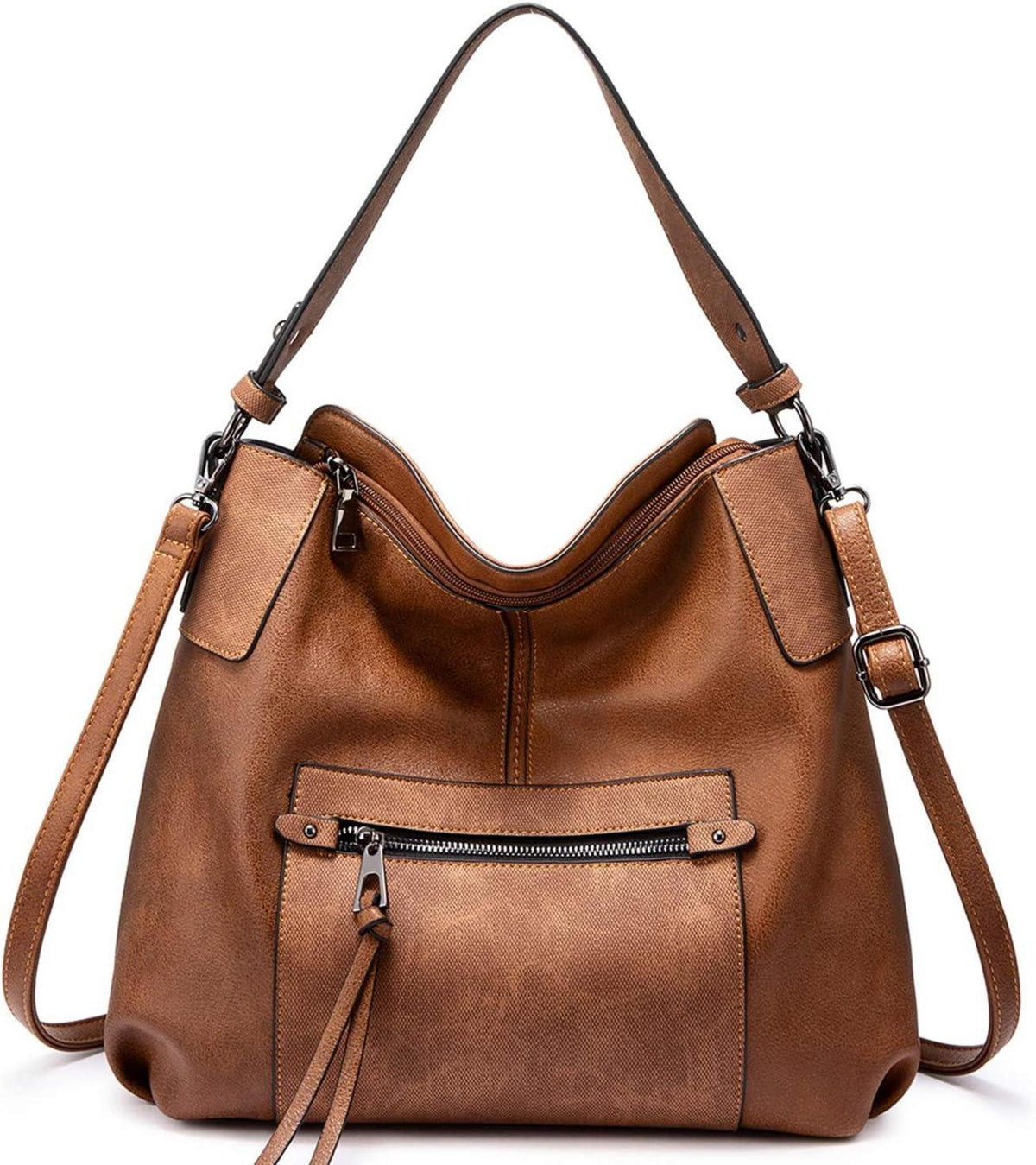 Moderne Damen Leder Shopper Umhängetasche Braun
