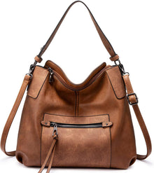 Moderne Damen Leder Shopper Umhängetasche Braun