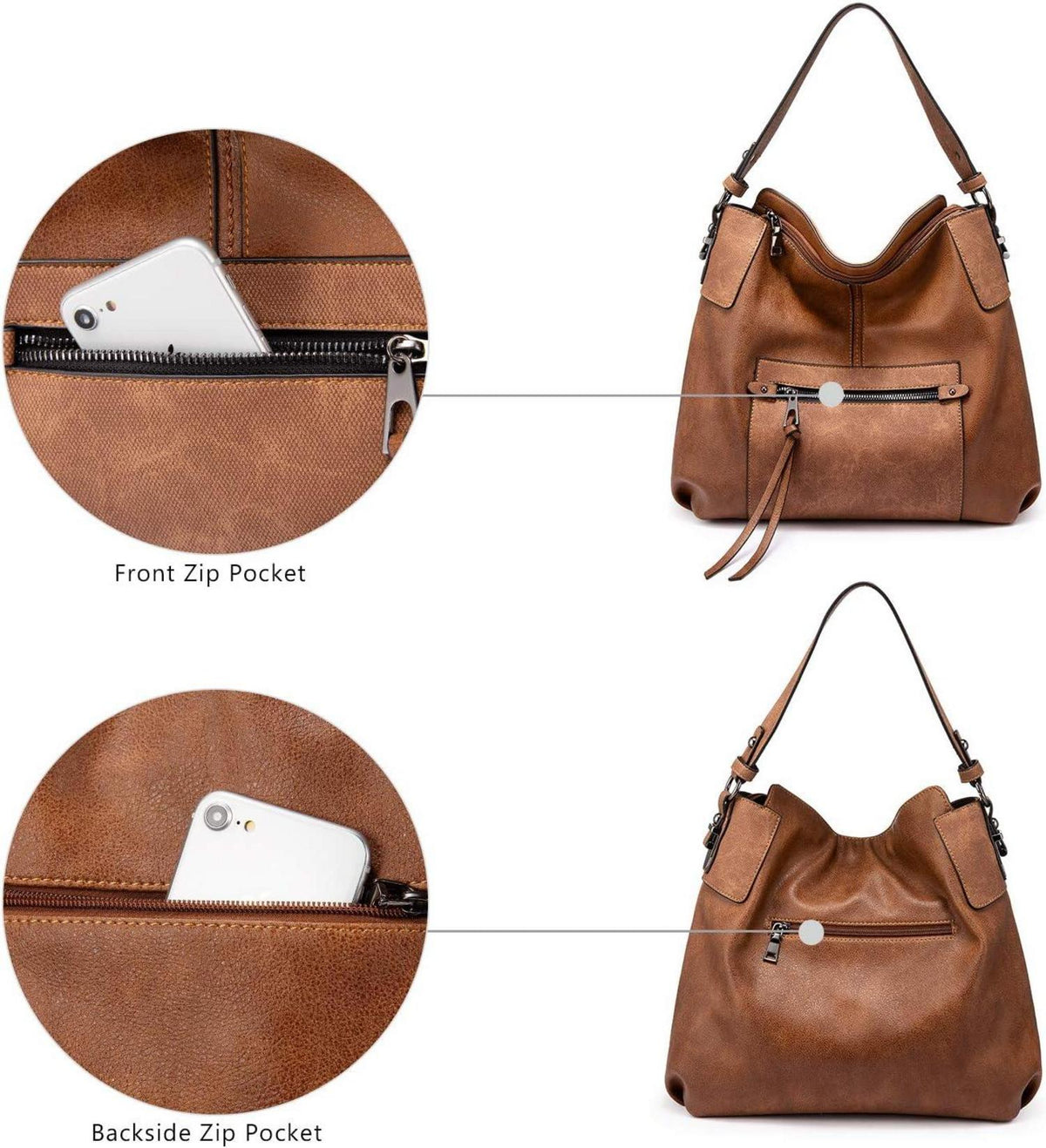 Elegante Damen Handtasche Leder Schultertasche Shopper braun