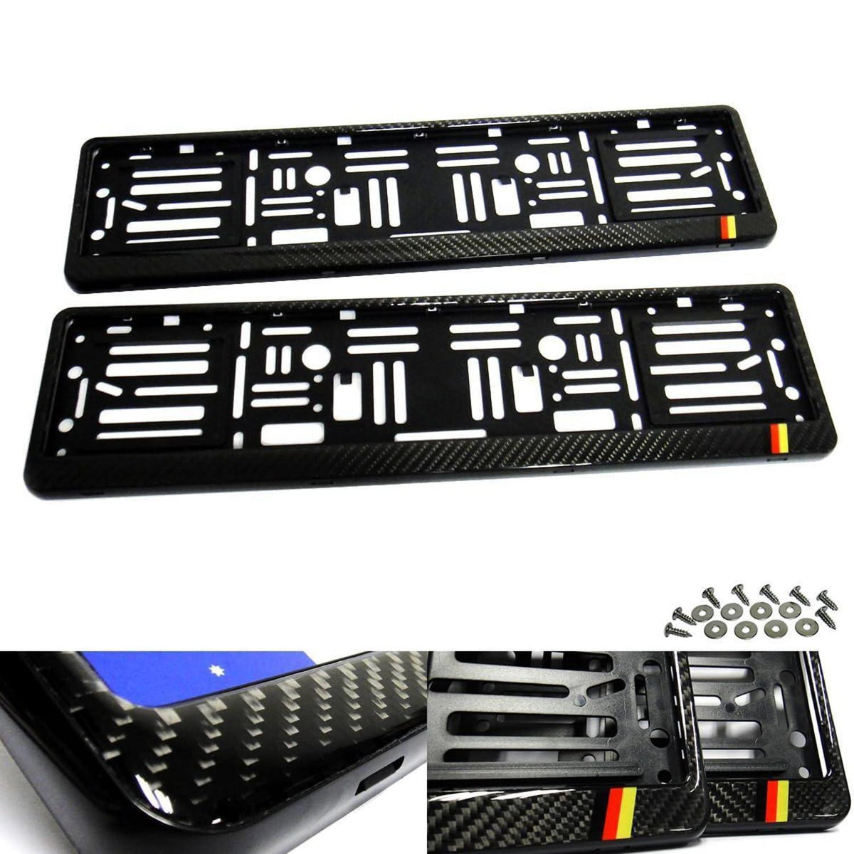 2x 3D Kohlefaser Kennzeichenhalter Schwarz Deutschland