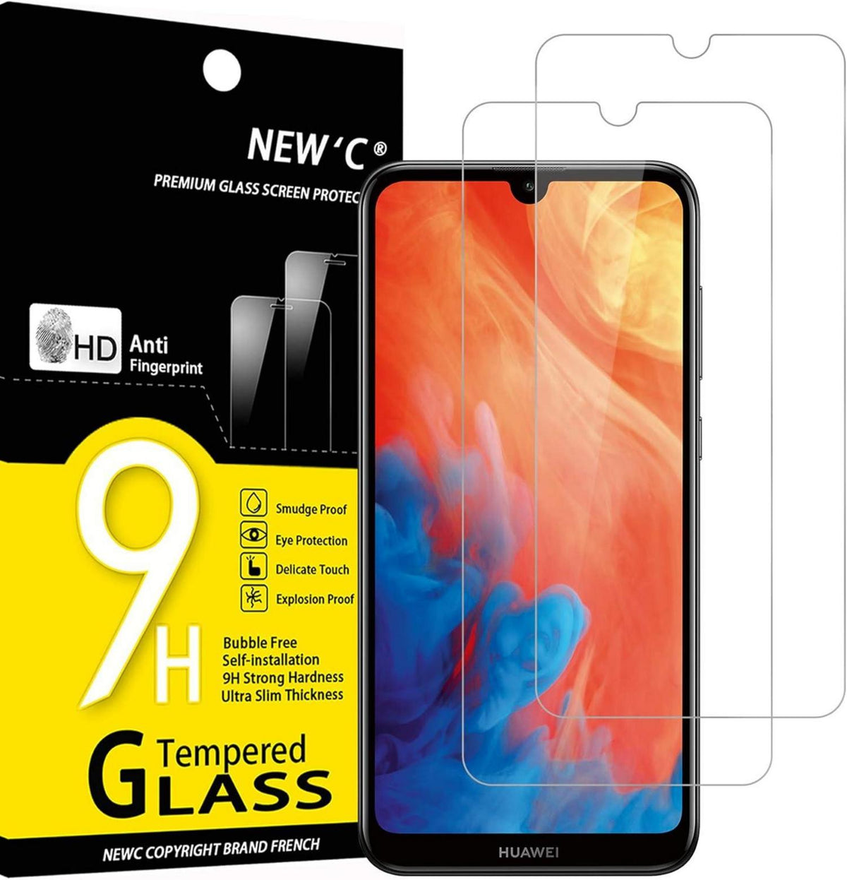 Panzer Schutz Glas Huawei Y7 2019 2er Pack 9H Härte Display Schutz