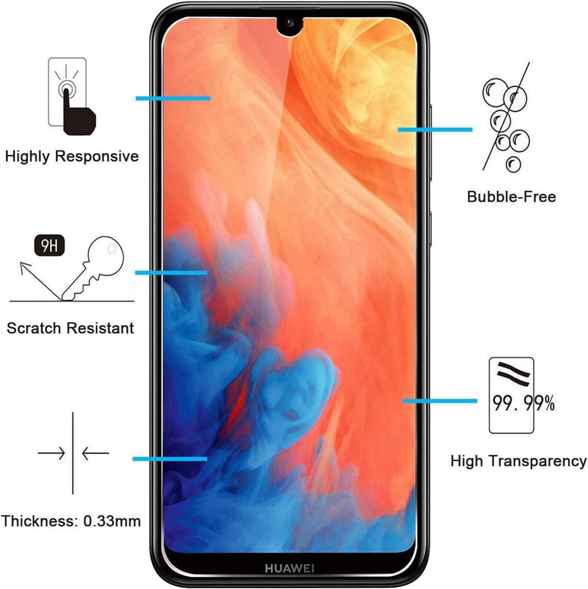 Panzer Schutz Glas Huawei Y7 Y7 Pro Y7 Prime 2019 2 Stück 9H