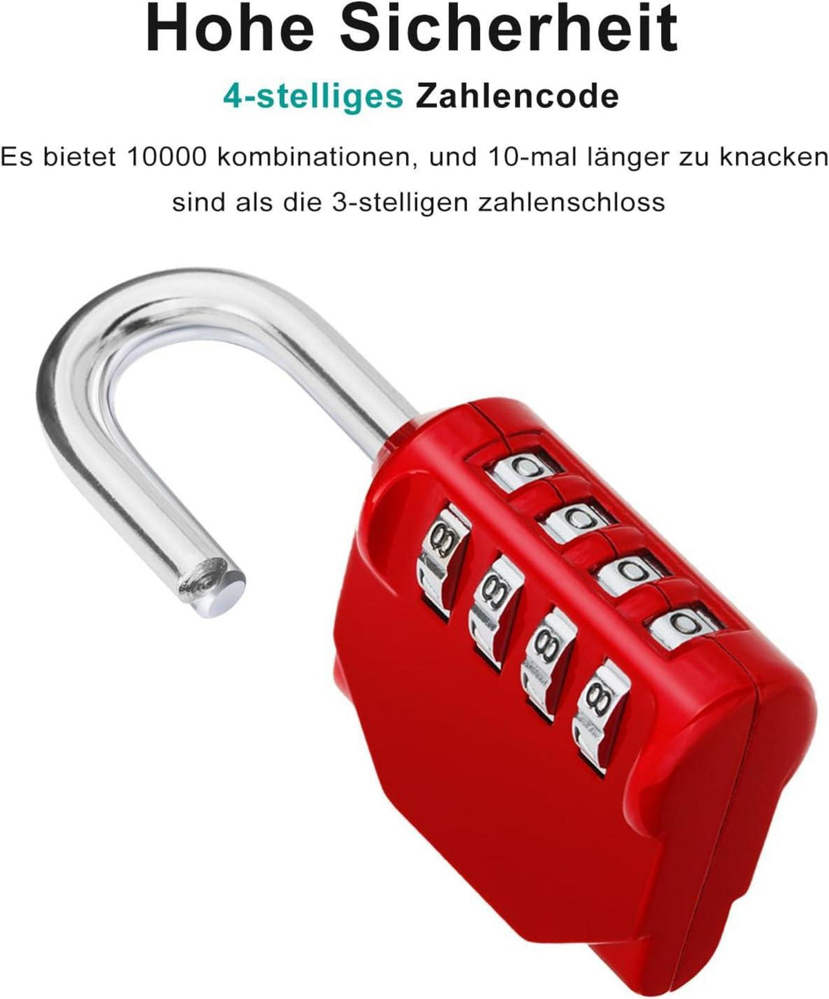 ZHEGE 4 Stellige Zahlenschlösser - Wetterfest, 2er Set, Rot