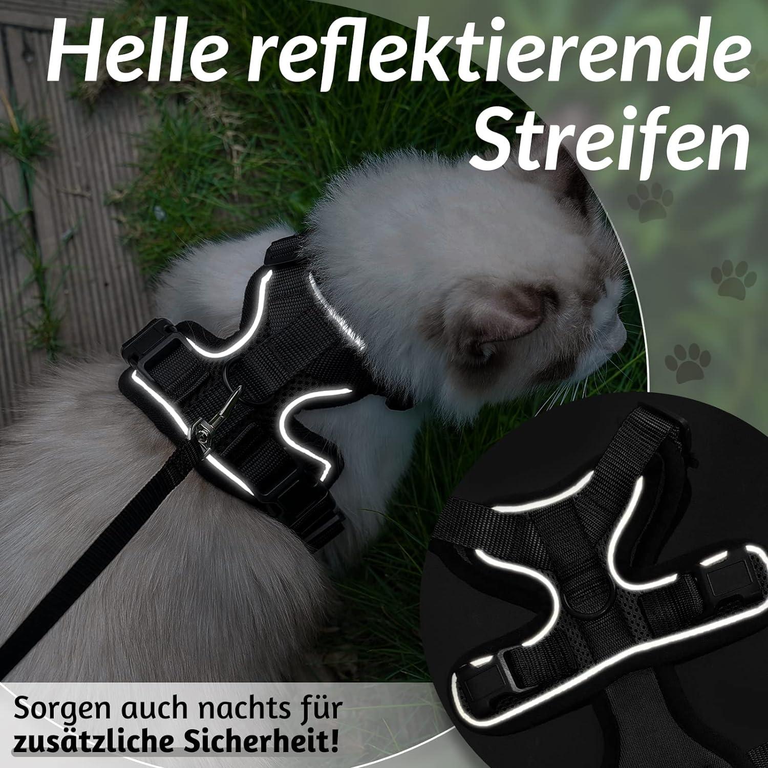 Katzengeschirr mit Leine Softgeschirr für Katze Brustgeschirr ausbruchsicher Schwarz XS
