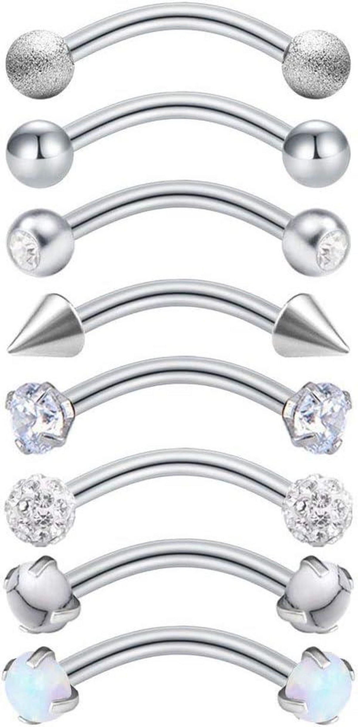 20Stk Augenbrauenpiercings 16G Chirurgenstahl Curved Barbell Kugel