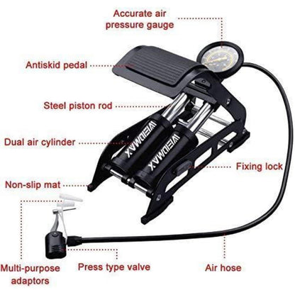 Doppelzylinder-Fußpumpe Fahrrad-Standpumpe mit Manometer und