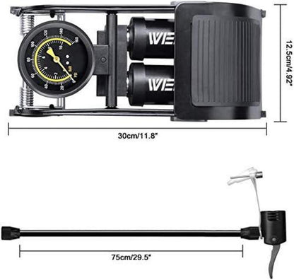 Doppelzylinder-Fahrradpumpe mit Manometer und Ventilkopf