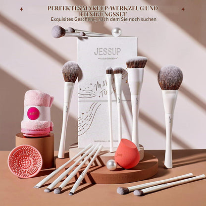 14-teiliges Makeup Pinselset mit Reiniger & Schwamm