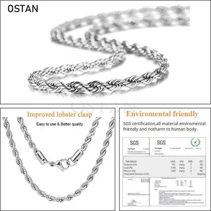 Herren/Damen Halskette Edelstahl Verdrehte Kette Silber