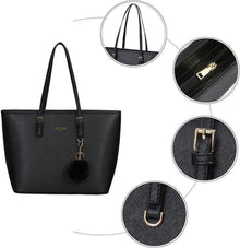 Damen Handtasche Schwarz mit Kaninchen Pelz Kugel Plüsch