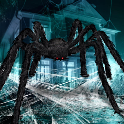 2m Halloween Spinne mit roten Augen, gruselig schwarz, für