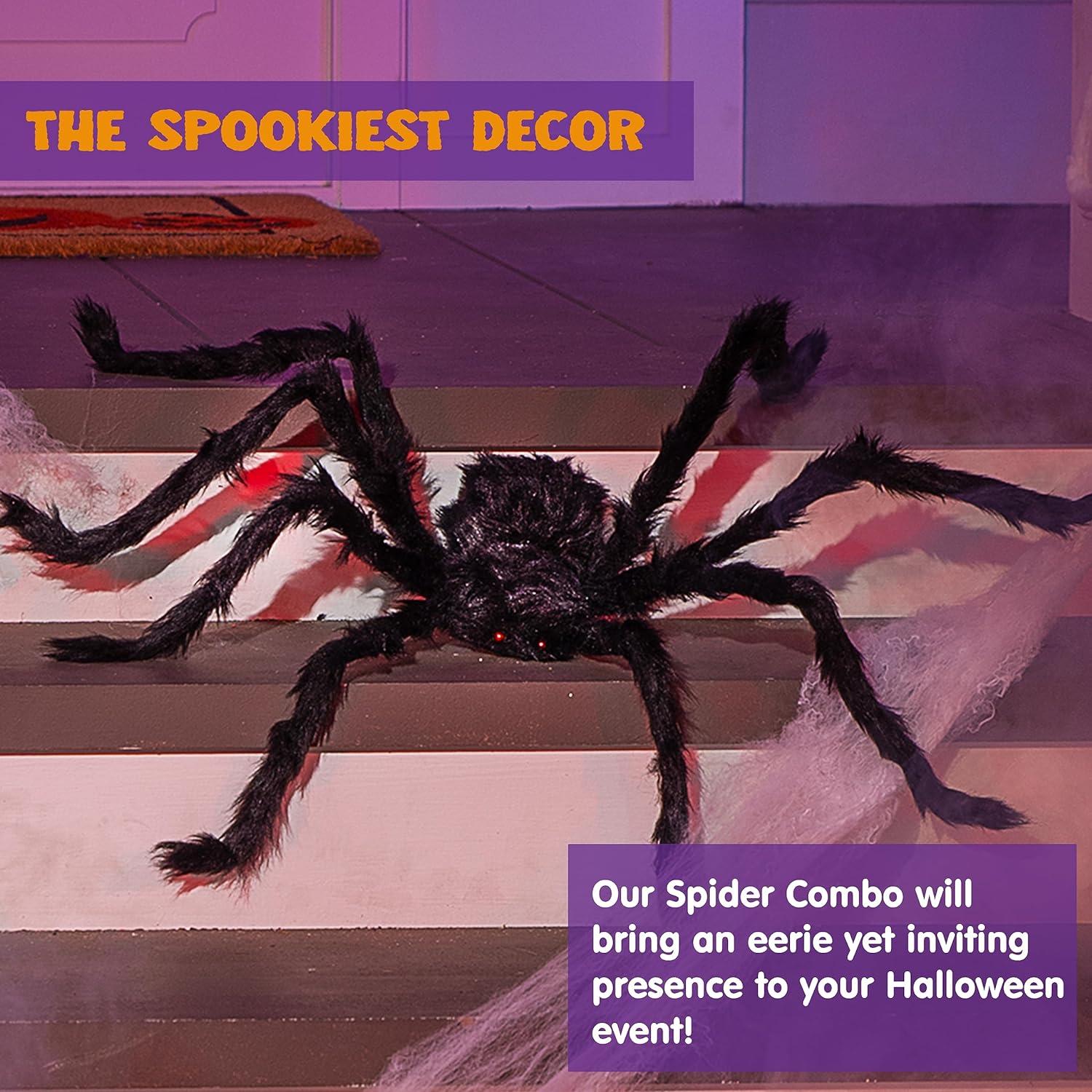 2m Halloween Spinne mit roten Augen, gruselig schwarz, für