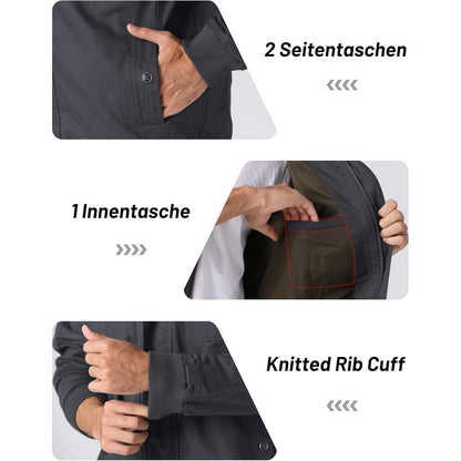 Herren Übergangsjacke Cargo Militärjacke Winddicht Grau 3XL