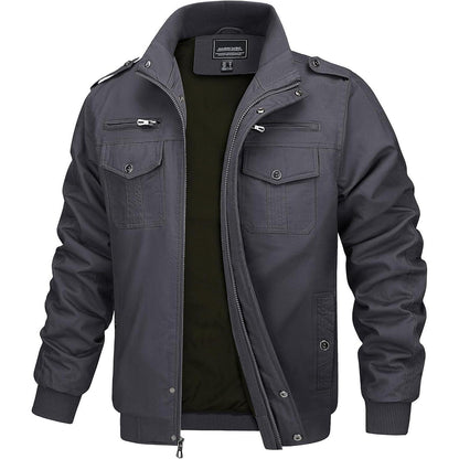 Herren Übergangsjacke Cargo Militärjacke Winddicht Grau