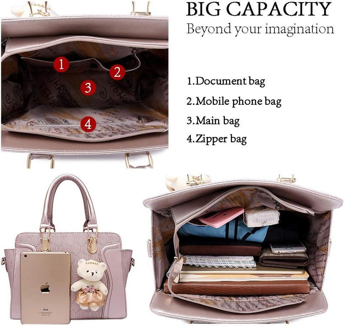 Pahajim Handtasche Damen Set 4 Teile PU Leder Mittelgroß Modern