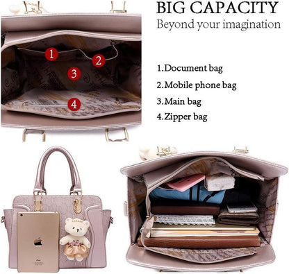 Pahajim Handtasche Damen Set 4 Teile PU Leder Mittelgroß Modern