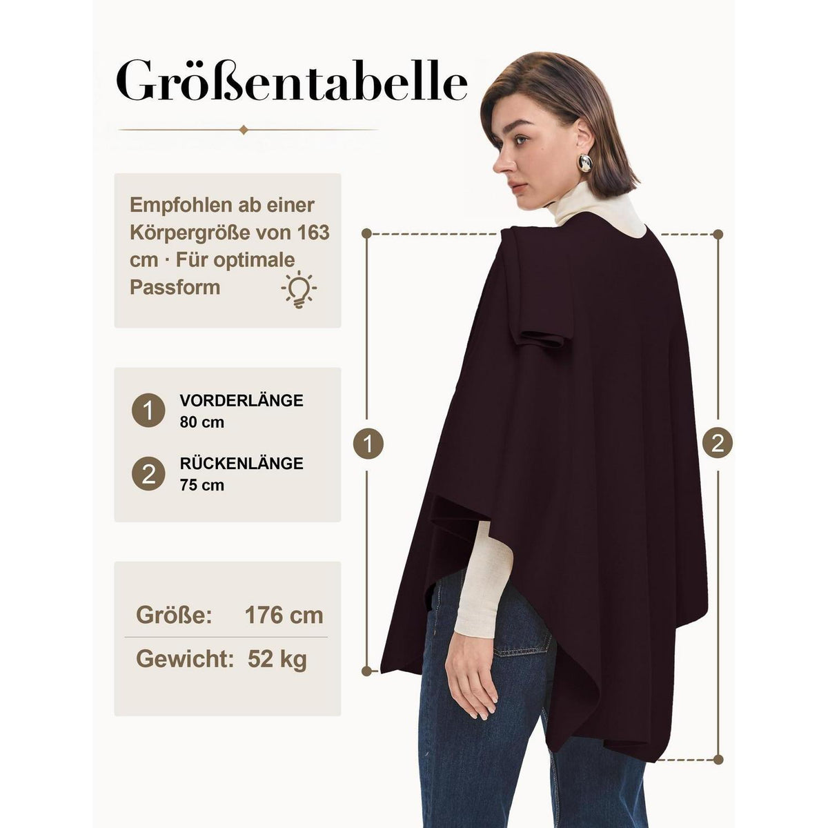 Damen Poncho Strick Cape Cardigan Einheitsgröße Burgunderrot