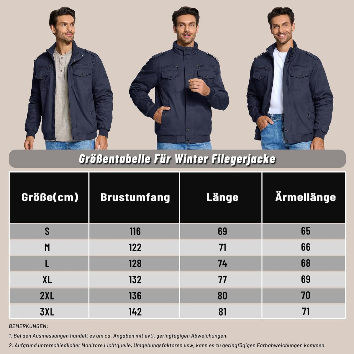 Herren Winterjacke Sherpa gefüttert Dunkelblau 3XL