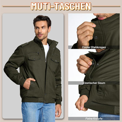 Herren Winterjacke Sherpa gefüttert Militär Cargo Stehkragen Grün