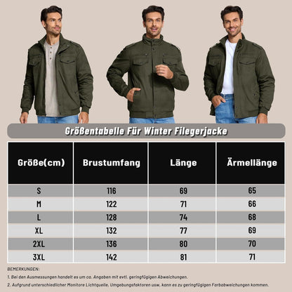 Herren Winterjacke Sherpa gefüttert Militär Cargo Stehkragen Grün