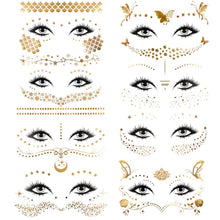 8 Stück Metallic Flash Tattoos Gesicht Aufkleber Gold für Frauen
