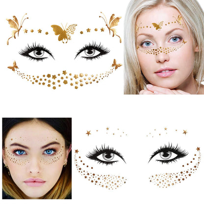 Konsait 8 Stück Metallic Flash Face Tattoos Aufkleber Gold Fasching Karneval