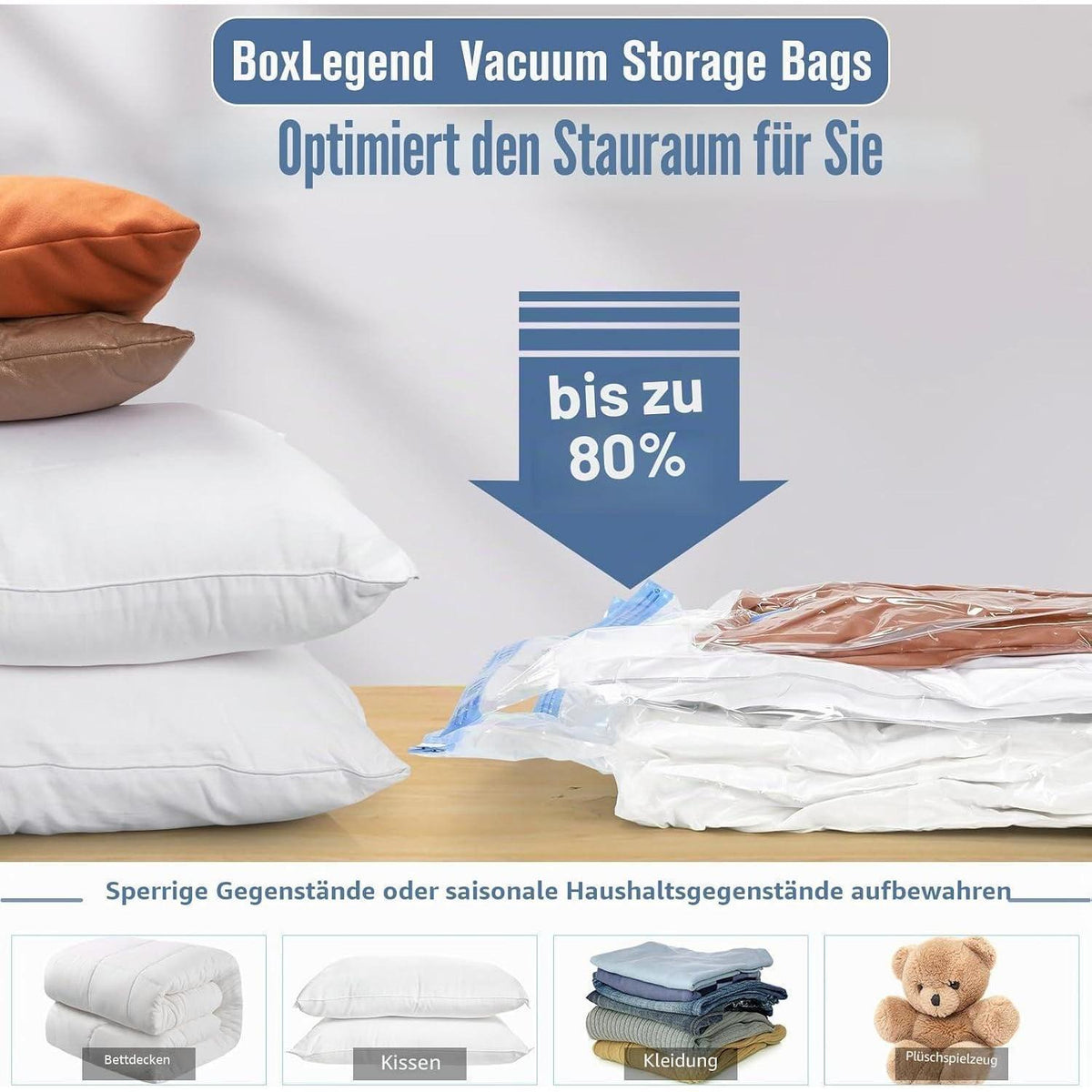 Vakuumbeutel Set 6er Pack – Platzsparende Aufbewahrung für Kleidung