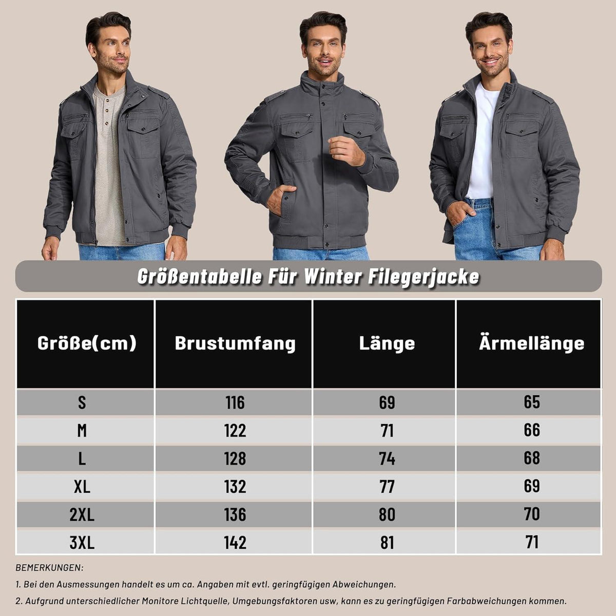 Herren Winterjacke Sherpa gefüttert Dunkelgrau S