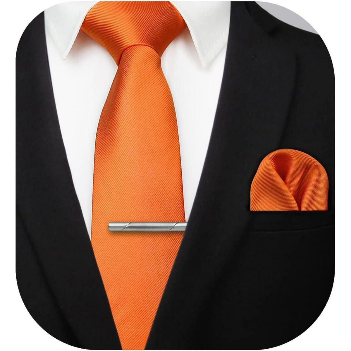 Herren Krawatten-Set mit Einstecktuch und Krawattenklammer Orange