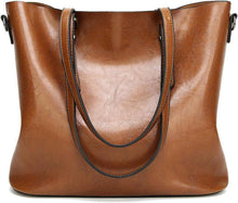 Damen Tote Shopper Handtasche mit Schultergurt PU-Leder Braun