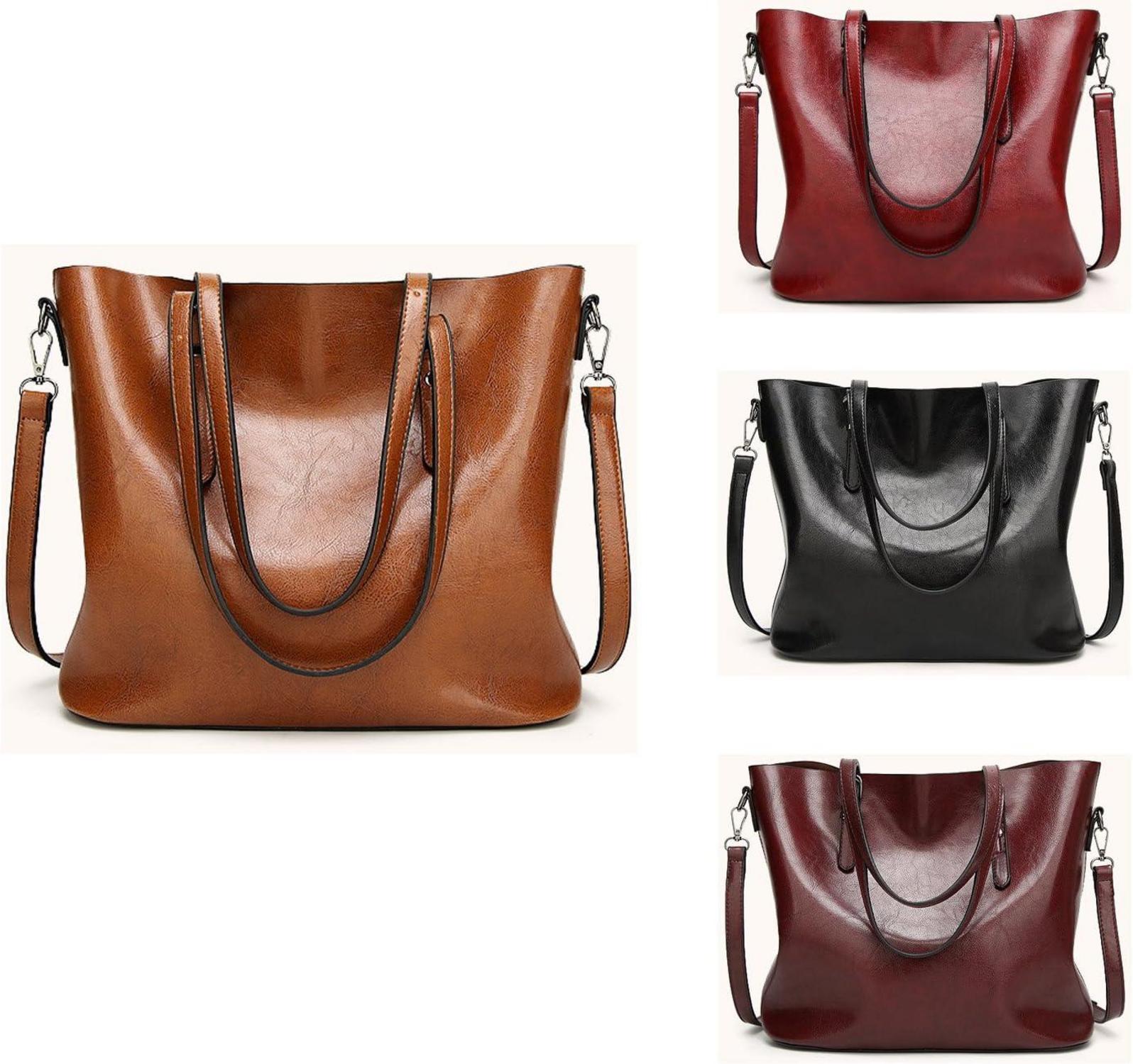 Coolives Damen Tote Shopper Handtasche Braun PU-Leder Magnetverschluss