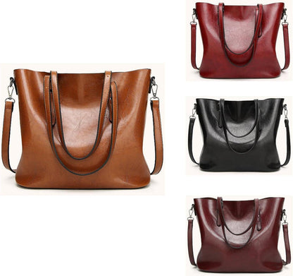Coolives Damen Tote Shopper Handtasche Braun PU-Leder Magnetverschluss