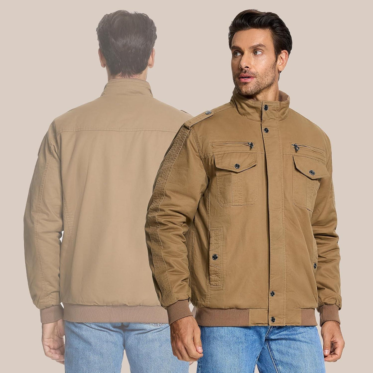 Herren Winterjacke Sherpa gefüttert Khaki XXL