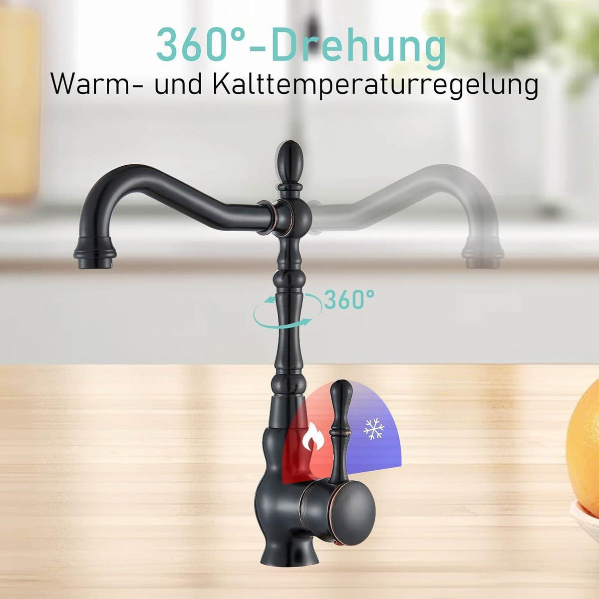 Antiker Bad-Einhebelmischer Schwarz Messing 360° Schwenkbar