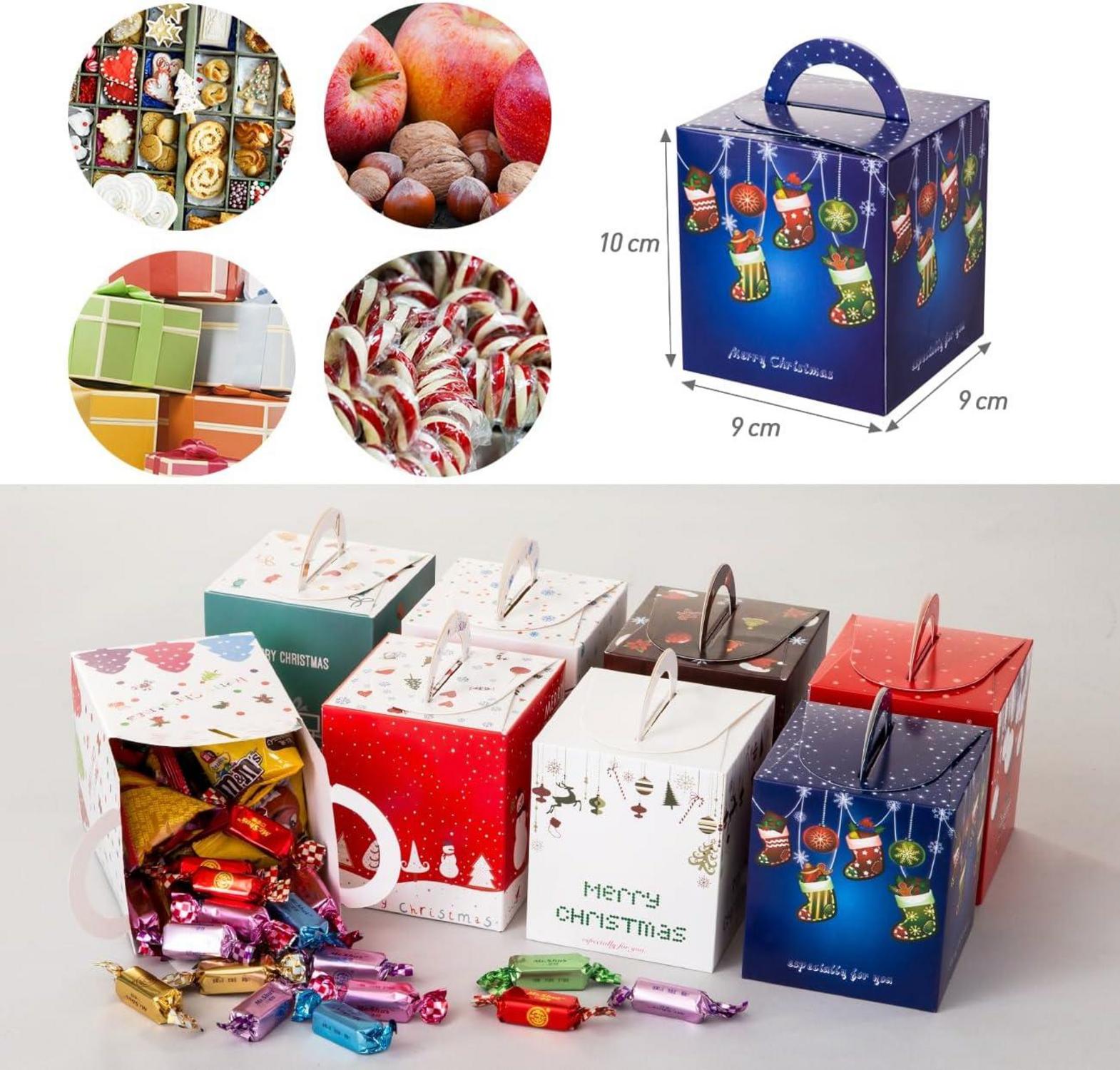 24 Weihnachten Geschenkboxen Schachtel Karton Henkel 9x9x10