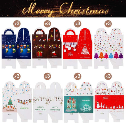 24x Weihnachts Geschenkboxen Karton Henkel 9x9x10 cm