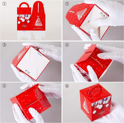 24 Weihnachten Geschenkboxen Karton Henkel Gebäcke Kekse Mitgebsel 9x9x10 cm