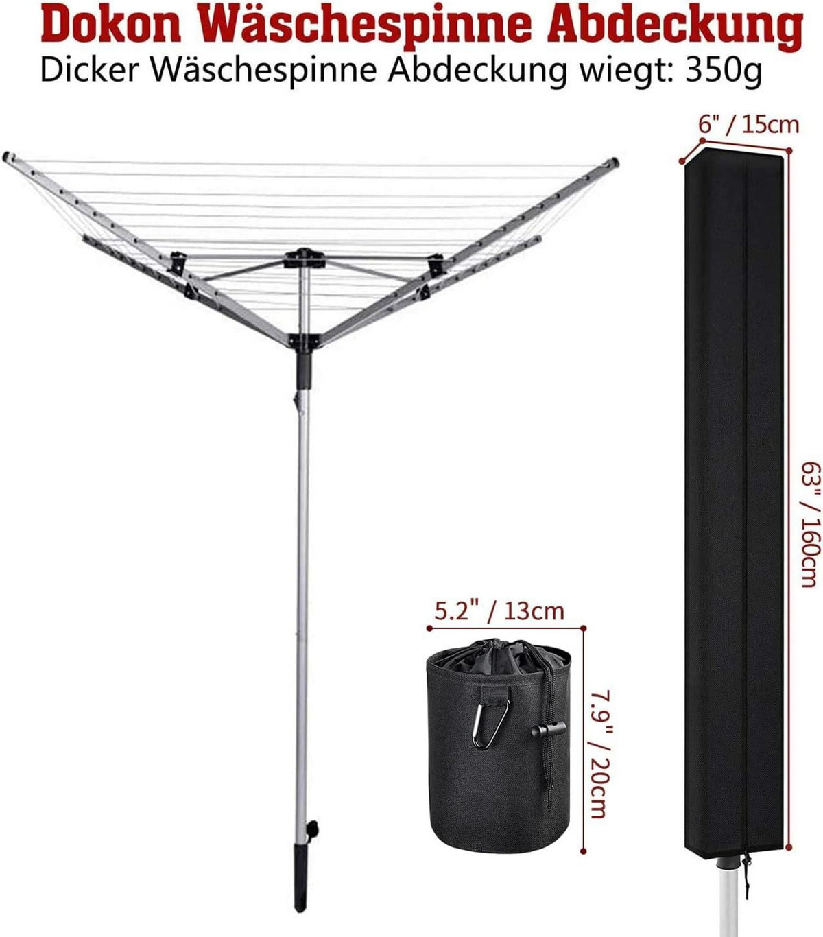 Wäschespinne Schutzhülle 600D Oxford Gewebe UV Beständig 160x15x15cm
