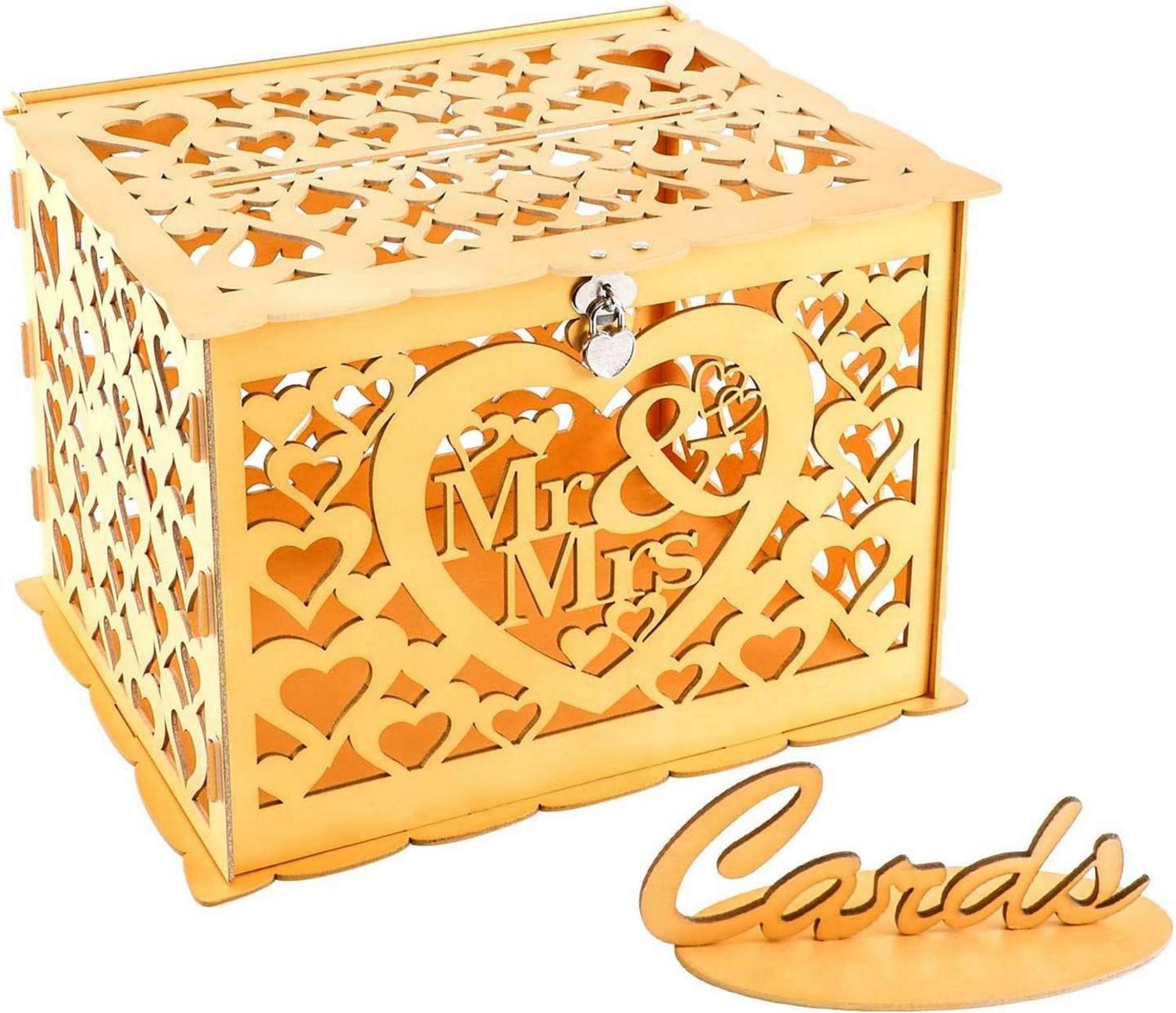 Vintage Hochzeit Geldbox mit Schloss - Groß Holz Kartenbox