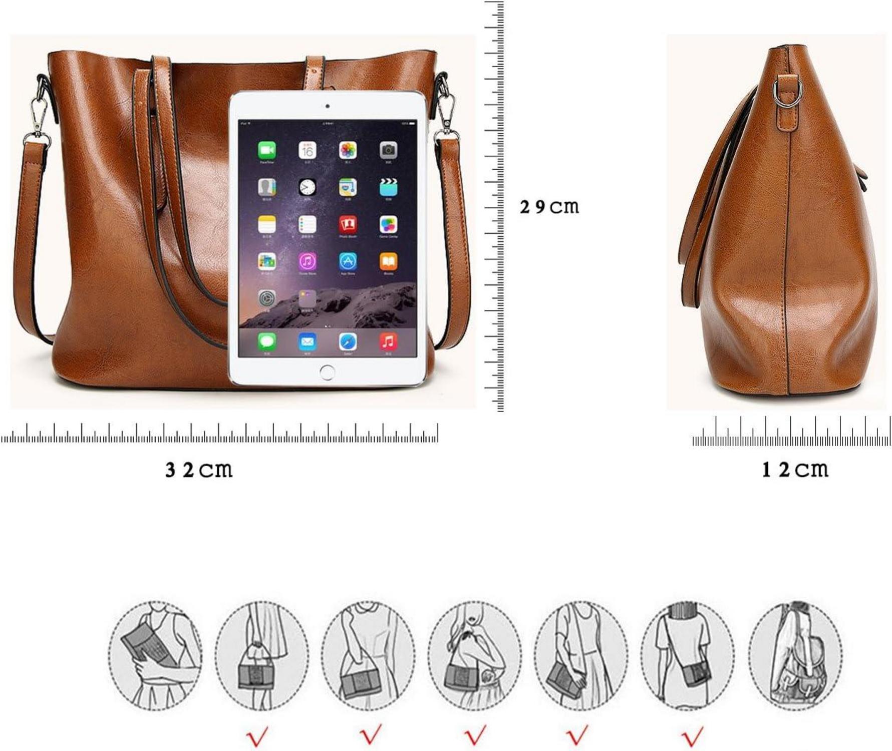 Weinrote Damen Tote Handtasche aus PU-Leder mit Schultergurt