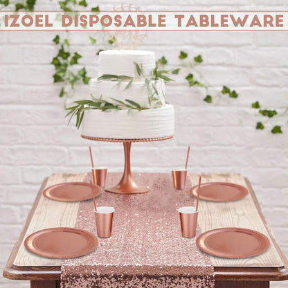 60x Rosegold Partyteller 22.8cm Pappteller Stabil Hochzeit Silvester