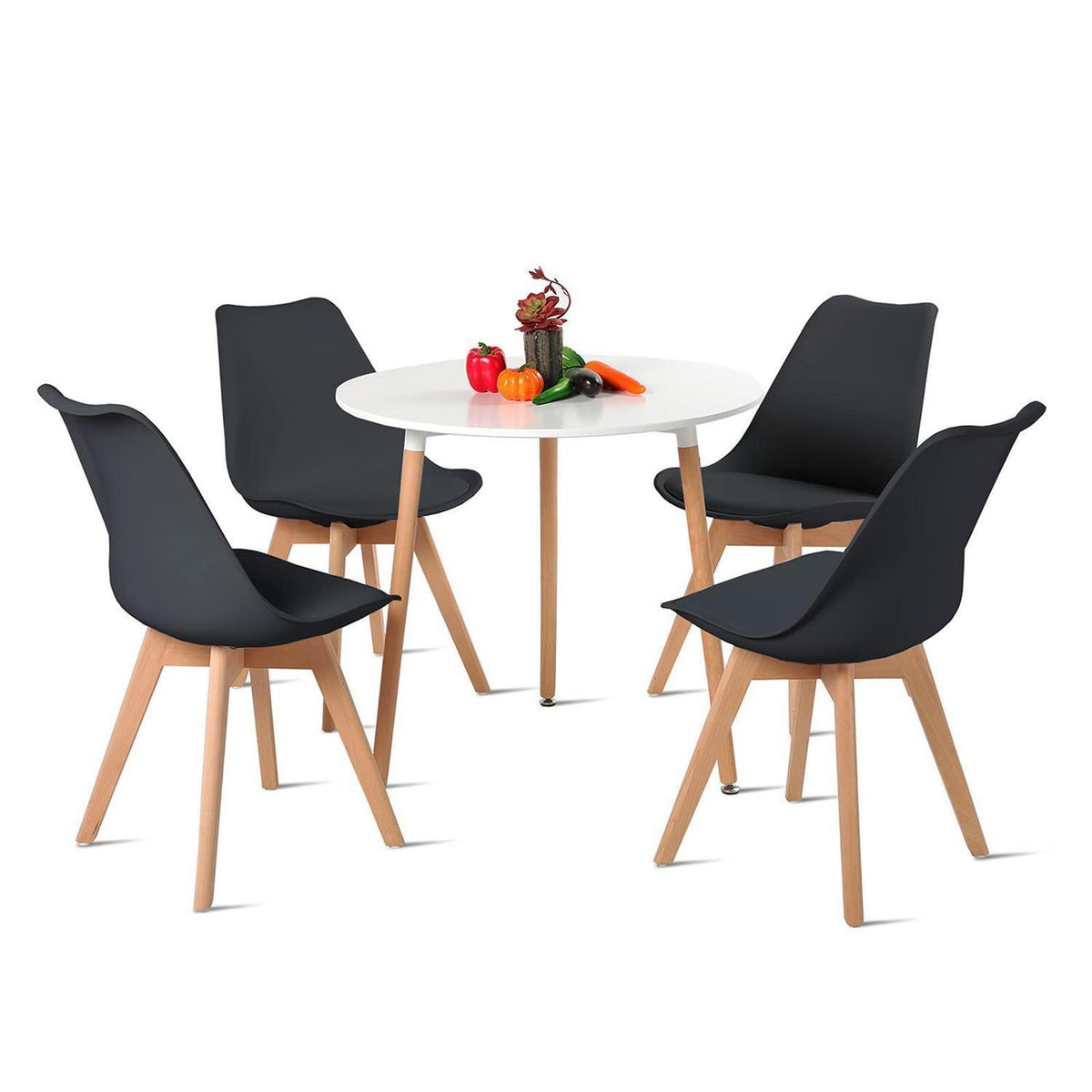Runder Esstisch Set Schwarz mit 4 Stühlen Retro Design