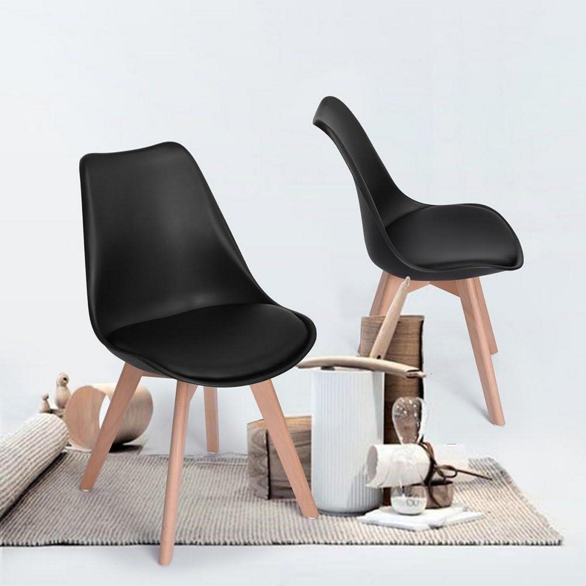 Runder Esstisch Set Schwarz mit 4 Stühlen Retro Design
