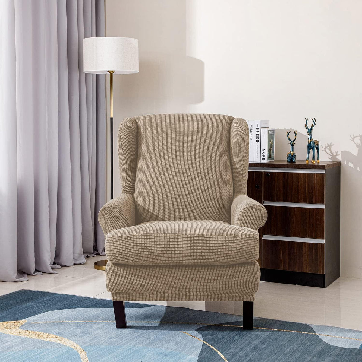 Ohrensesselüberzug 2-teilig Jacquard – Sandfarben