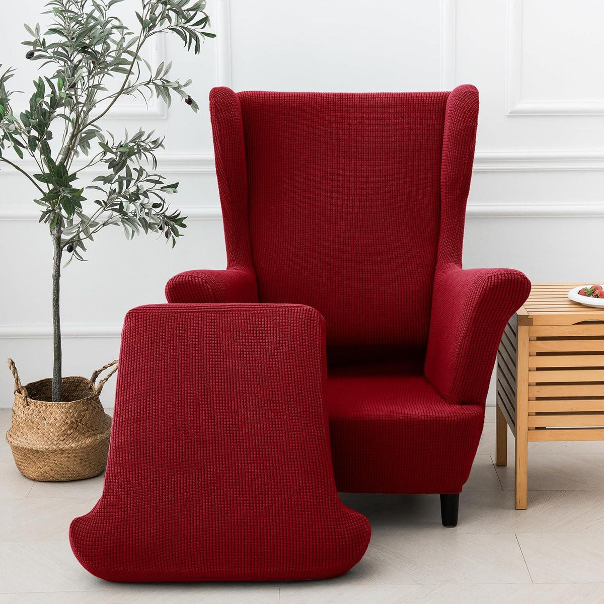Ohrensesselüberzug 2-teilig Jacquard – Weinrot