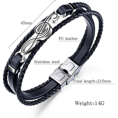 Herren Geflochtenes Leder Armband Schwarz Edelstahl 21 cm
