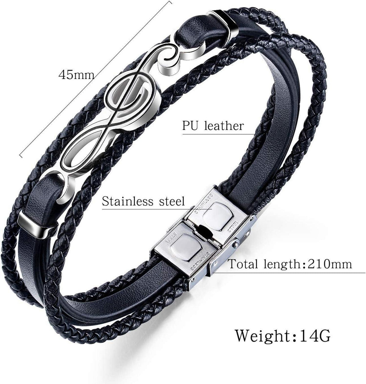 OSTAN Herren Leder Armband Geflochtenes Edelstahl Schwarz